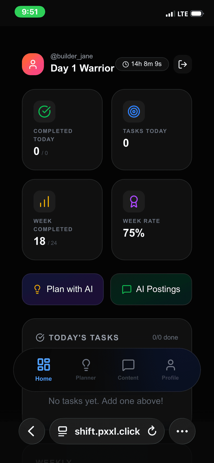 Shift dashboard on mobile